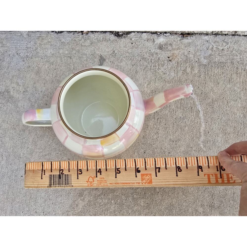 MACKENZIE-CHILDS Enamel Teapot, Cute Small Teapot NO Lid, 4-Cup, PINK CHECK - Picture 6 of 6